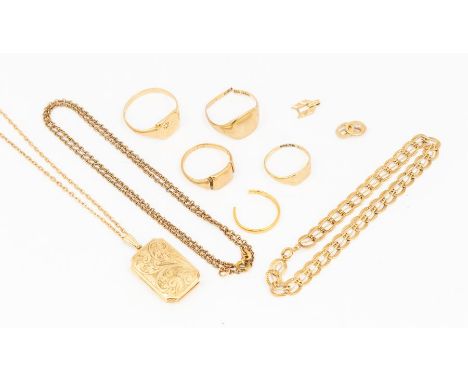 A 9ct gold locket and chain, together with a 9ct gold fancy link bracelet, along with various 9ct gold weighable rings, combi