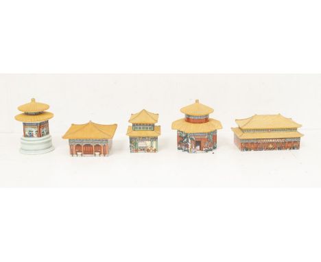 Five Chinese boxed ceramic musical boxes