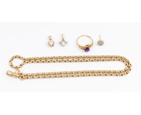 A collection of 9ct gold jewellery to include a chain with swivel clasp, length approx 21'', weight approx 17.6gms unmarked a