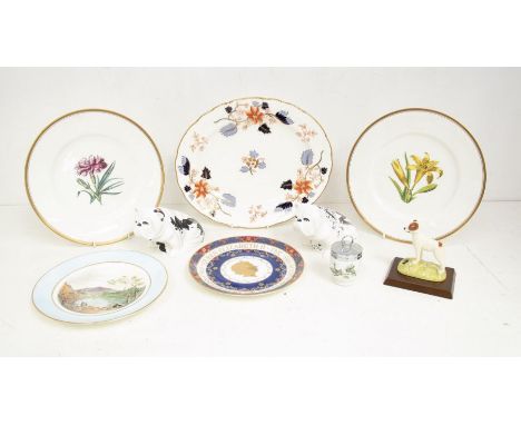 Collection of Royal Worcester plates, loose and boxed Doulton box, dog figures, two Royal Crown Derby plates