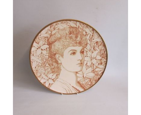 A Large G. L. Ashworth Bros Aesthetic Movement charger, printed with a portrait of a young lady.Date: Circa 1860-70 impressed