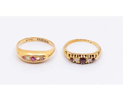 Two ruby and diamond 18ct gold dress rings, sizes L1/2, and K, Further details: wear and tear to shank abrasions to stones, o