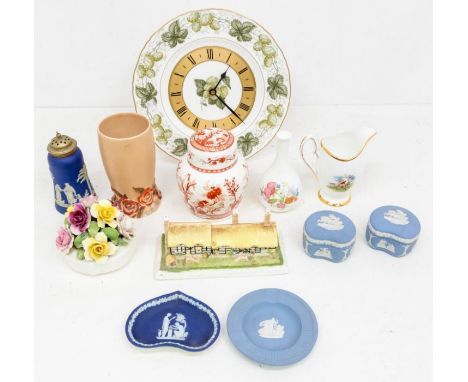 A collection of china items including Coalport, Wedgwood Jasper, Royal Worcester, including late Clarice Cliff vase
