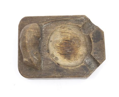 Mouseman: A Robert Thompson of Kilburn carved oak ashtray, approx 10cm long x 7.5cm wide (1)&nbsp;