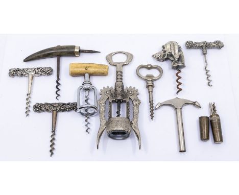 Helixophilia - a novelty corkscrew, modelled as a dog's head; a&nbsp;pocket barrel-form combination corkscrew and tool set; h