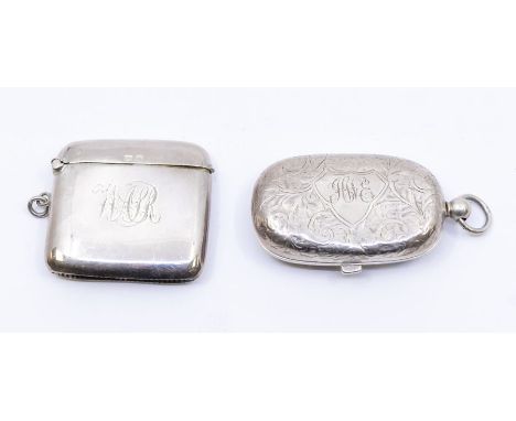 An Edwardian cushion shaped double sovereign holder, engraved decoration, on suspension ring, hallmarked by William H Haseler