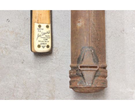 Snooker: A mid 20th century Joe Davis 135 Snooker and 2501 Billiards Record snooker cue, within metal case.