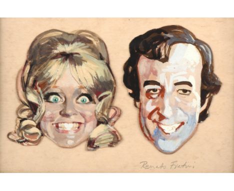 § Renato Fratini (1923 - 1973) - Two small paintings of Goldie Hawn and Peter Sellers from A Girl In My Soup (1970), framed t