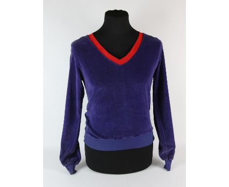 Lost in Space (1960s TV Series)- a vintage purple sweater with red V-neck, label reads 'Western Costume Co., Hollywood, Calif