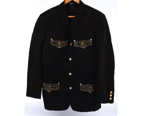 Michael Jackson - Versus Gianni Versace black cotton jacket with gold metal buttons and sequins, made for and worn by Michael
