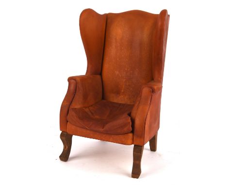 Gerry Anderson: The Secret Service (1969) - Original prop, tan leather wing-backed chair with wooden legs,screen-used, as mad