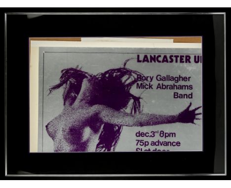 Rory Gallagher Music Concert Poster. Lancaster University, 3 December 1971. With support from Mick Abrahams Band. This was th