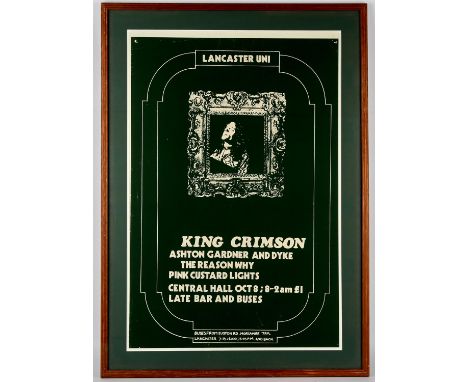 King Crimson Music Concert Poster. King Crimson at Lancaster University, 8 October 1971, with support from Ashton Gardner And