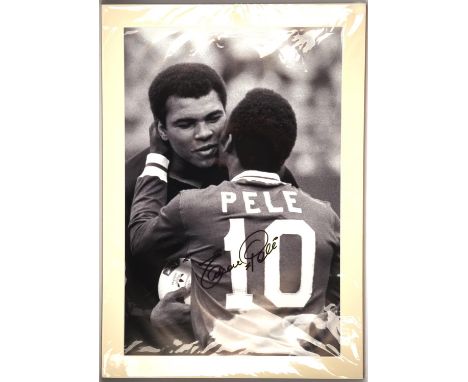 Pele - signed photo showing him with Muhammad Ali, with A1 Sporting Memorabilia COA, mounted 84x59cm. 