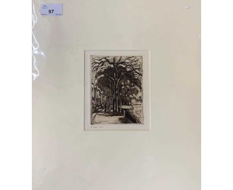 Ludovico R. Pissarro, 'The Mall, Hammersmith', etching and aquatint, 5x3ins, mounted, unframed.