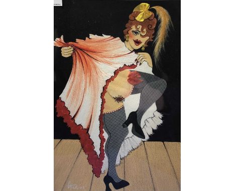 Contemporary portrait of a burlesque dancer, mixed media on card, written in pencil the margin "C'est Magnifique - Original W