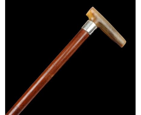 Victorian walking stick, possibly rhinoceros horn handle, the silver band engraved A. Greer &amp; Co S.S Great Eastern, Birmi