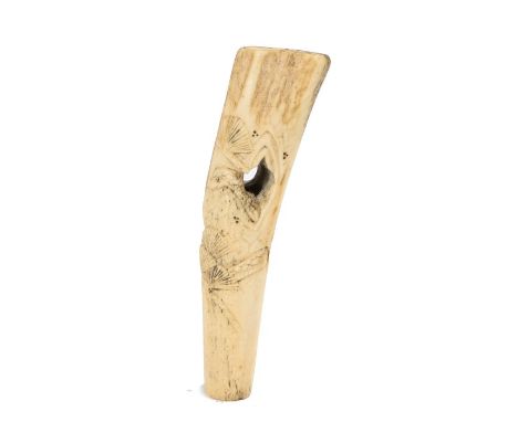 Japanese Meiji period netsuke, the stag antler netsuke carved as a pine tree branch with a snake exiting from one of the two 