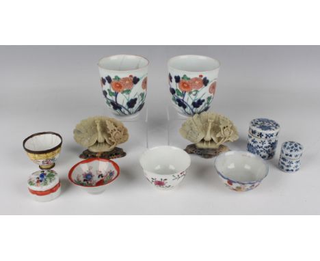 A small group of Chinese and Japanese porcelain and works of art, 18th century and later, including a pair of Japanese Imari 