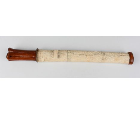 A Japanese bone mounted tanto dagger, Meiji period, with curved single-edged blade, the three-section bone scabbard (saya) ca