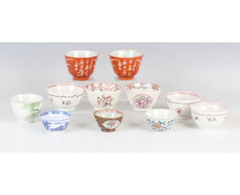 A group of eleven Chinese porcelain teabowls/cups, 18th century and later, including a famille rose Batavian ware bowl, decor