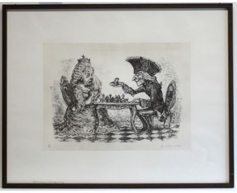 Weber, A. Paul. "Maria Theresia und der Alte Fritz". Getönte Lithographie von A. Paul Weber, gedruckt für die "Griffelkunst",