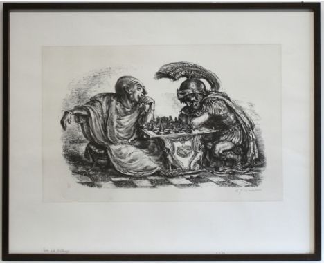 Weber, A. Paul. "Rom und Karthago" (anderer Titel: Scipio und Hannibal). Getönte Lithographie von A. Paul Weber, gedruckt für