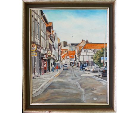 Braunschweig. Braun, R. "Magni - Viertel in Braunschweig". Ölgemälde auf Leinwand über Keilrahmen. Unten rechts signiert und 