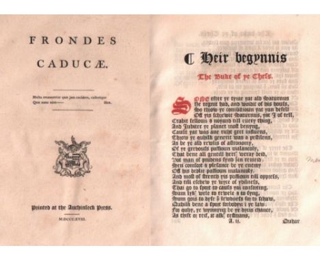 (Cessolis, Jacobus de) Frondes Caducae. The buke of ye chess. Auchinleck Press, 1818. 4°. 1 Bl. weiß, 3 unn. Bl. (inkl. Titel