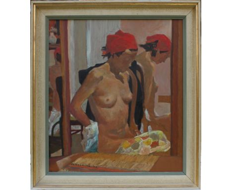 Lima, (Domenico Falcón). (Weiblicher Halbakt vor einem Spiegel). Ölgemälde auf fester Malpappe. Unten rechts signiert und dat