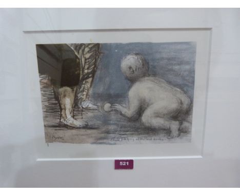 Attrib: HENRY MOORE O.M; C.H; F.B.A. BRITISH 1898-1986 Child playing at mother's knees. Lithograph 7¼' x 11' image size