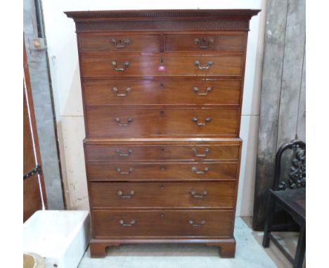 A George III mahogany secretaire chest on chest on bracket feet. 42' wide