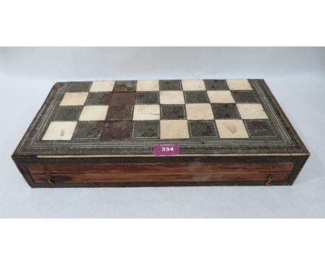 A 19th century Khatam chess and backgammon board. 17½' wide. Distressed