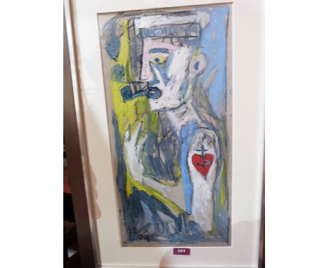 BILLY CHILDISH. BRITISH 20TH/21ST CENTURY Sailor with Pipe. Signed with gallows motif. Gallery label verso. Print on paper 20