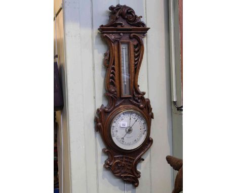 Fattorini & Sons Ltd carved oak barometer-thermometer