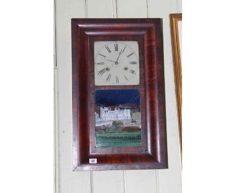 Military Interest: 19th Century American mahogany veneered shelf clock, the glass decorated with titled and coloured print of