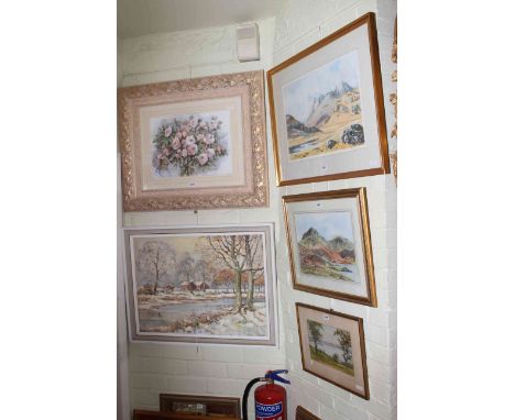Three signed Lakeland watercolours, Italian watercolour, landscape oil, print and two mirrors (8)