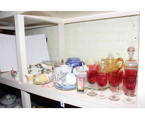 Various teawares, Ringtons caddy, various glassware, etc