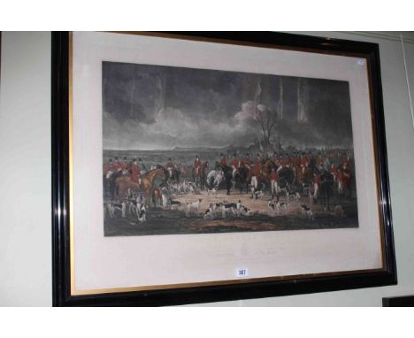 Large coloured print of the Bedale Hunt, in glazed frame