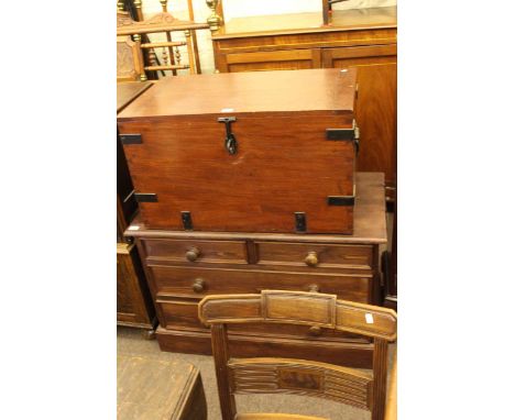 Iron bound hardwood trunk and stained four drawer chest (2)