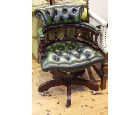 Bottle green deep buttoned leather captains style swivel desk chair