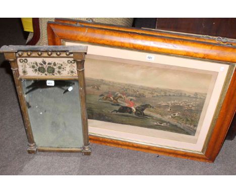 Pair maple framed hunting prints, 'Full Cry' and 'The Meet', pier mirror and signed print (4)