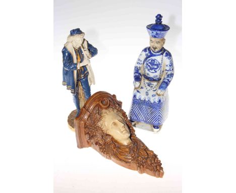 Royal Worcester figure, H126; pottery wall bracket and a Chinese blue and white figure (3)