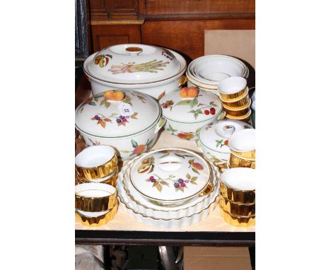 Collection of Royal Worcester Evesham tableware and Worcester gilt porcelain ramekins