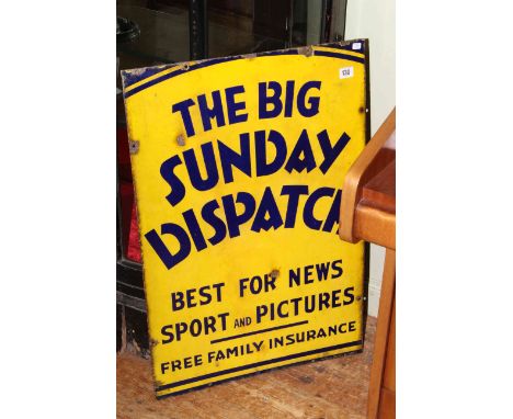 Vintage enamel sign, The Big Sunday Dispatch, 76cm by 51cm