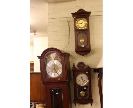 Modern triple weight longcase clock and two modern wall clocks (3)