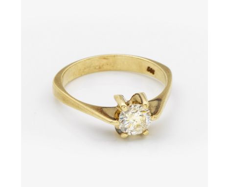 Gelbgold, gest. 585. Zentral besetzt mit einem Altschliffdiamanten von ca. 0,75 ct.; Gew. ca. 4,33 g.Ring from the Sixties se