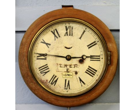 Railway clock, LNER (Eastern), enamel dial with Roman numerals and LNER No 3741 inscribed to back of clock, Yarmouth South To