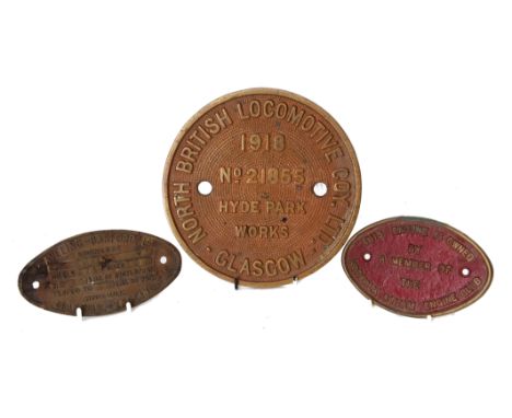 Group of three engine plaques, one marked "This engine is owned by a member of the Norfolk Steam Engine Club", second plate "