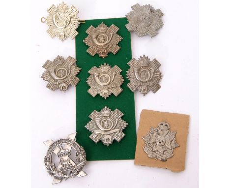 Mixed Lot: nine Scottish Glengarry and feather bonnet cap badges to include Gordon Highlanders, Highland Light Infantry and B